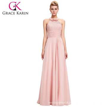 Grace Karin 2016 Full-Length Backless Halter Einfach Chiffon Pink Lange Brautjungfer Kleid 8 Größe US 2 ~ 16 GK000073-1